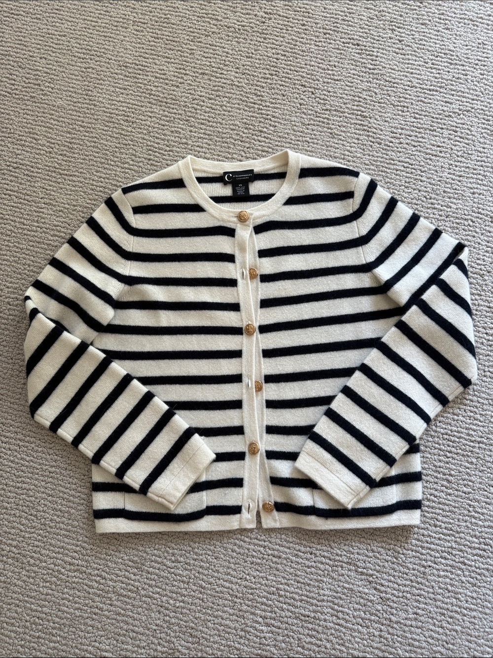 Bloomingdale's Black & White Striped Button-Front Cardigan